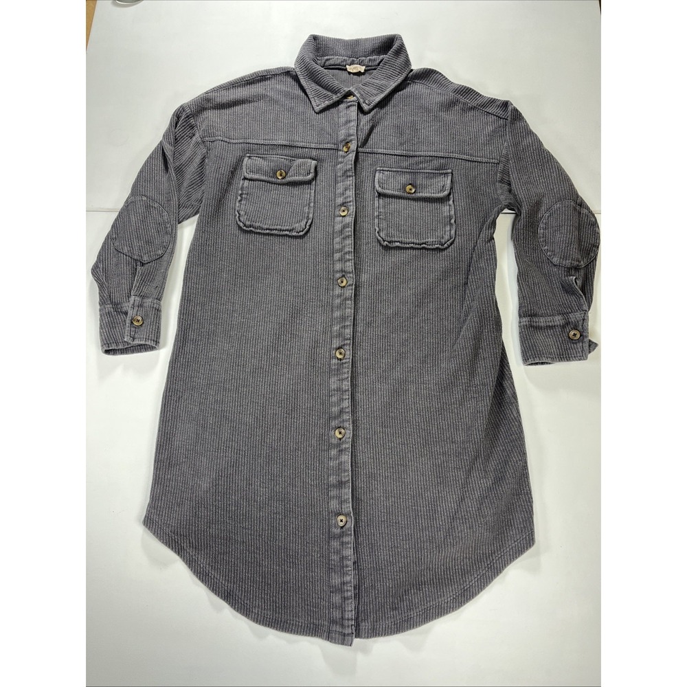 Pilcro Corduroy Shacket Duster Oversized Button Up Shirt Dress Gray Women's M
